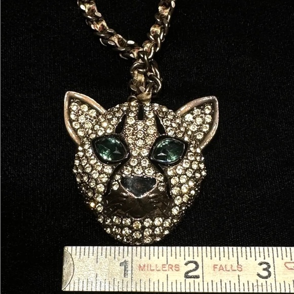 Betsey Johnson HUGE Leopard Panther Cat Head Bronze Crystal Necklace - Picture 5 of 8